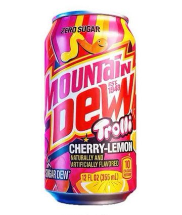 Mountain Dew x Trolli Gummy Flavor Soda Cherry Lime Zero Sugar 12 FL OZ 355 mL