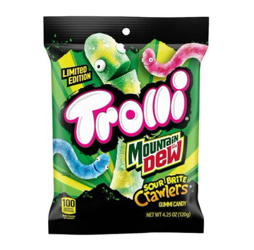 Trolli x Mountain Dew Limited Edition Sour Brite Crawlers Gummy Candy Citrus Cherry Blue Raspberry & Original Flavors 4.25 oz Bag