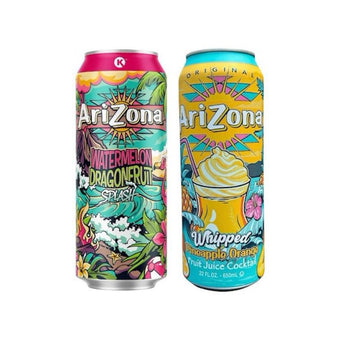Arizona Drink 2 Pack - Dragonfruit Watermelon Splash and Whipped Pineapple Orange 22 Fl Oz Cans