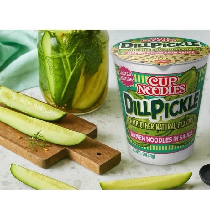 Nissin Limited Edition Dill Pickle Flavor Ramen Noodles in Sauce 2.75 oz Cup of Noodle