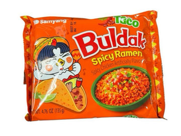 Samyang Buldak Spicy Ramen Taco Flavor Noodles 4.76 Oz 135g Spicy Chicken Artificially Flavored Instant Noodles