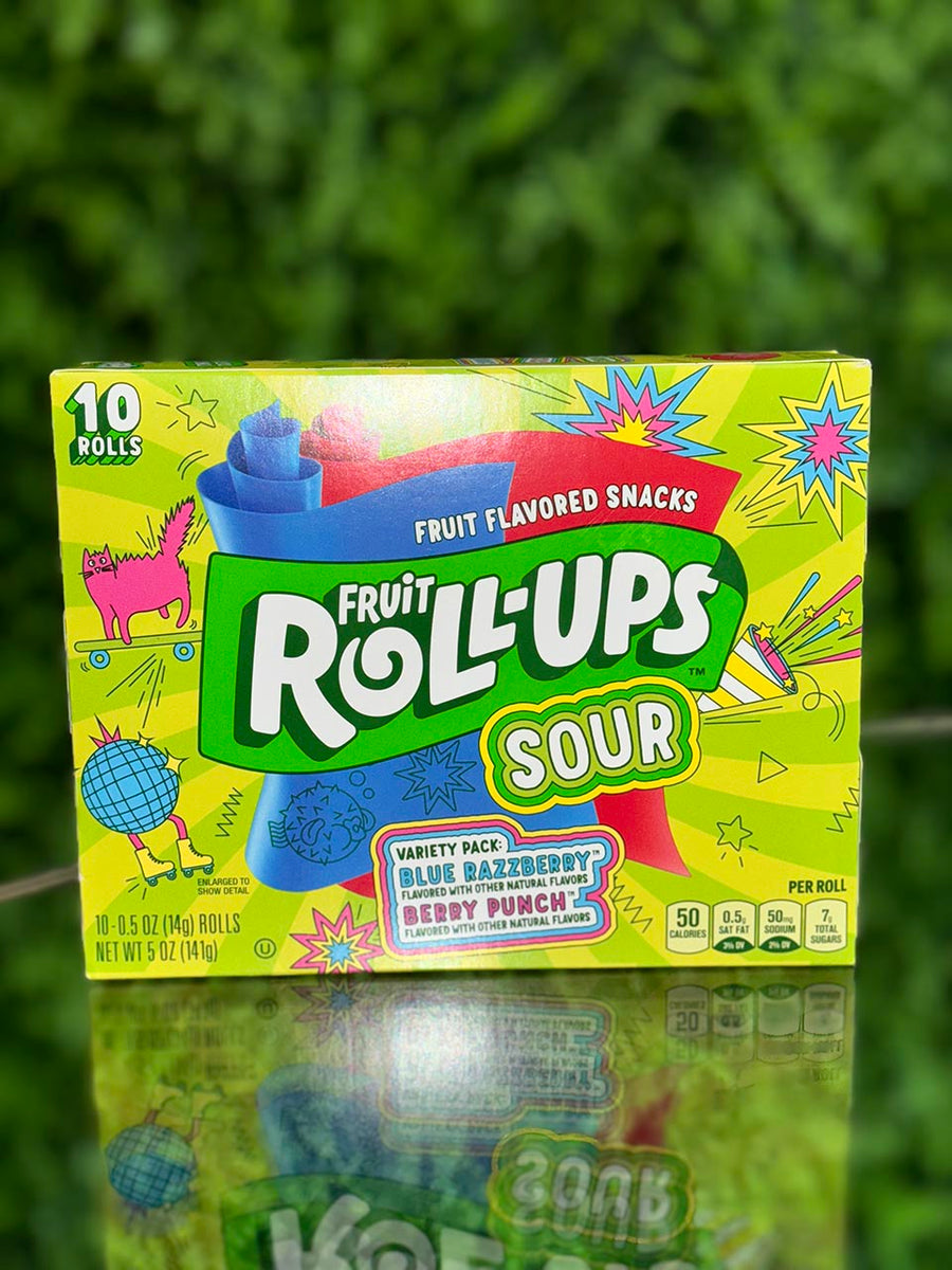 New Sour Fruit Roll Ups Blue Razzberry and Berry Punch