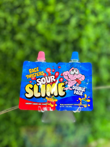 Face Twisters Sour Slime Double Pack Cherry and Blue Raspberry Flavor